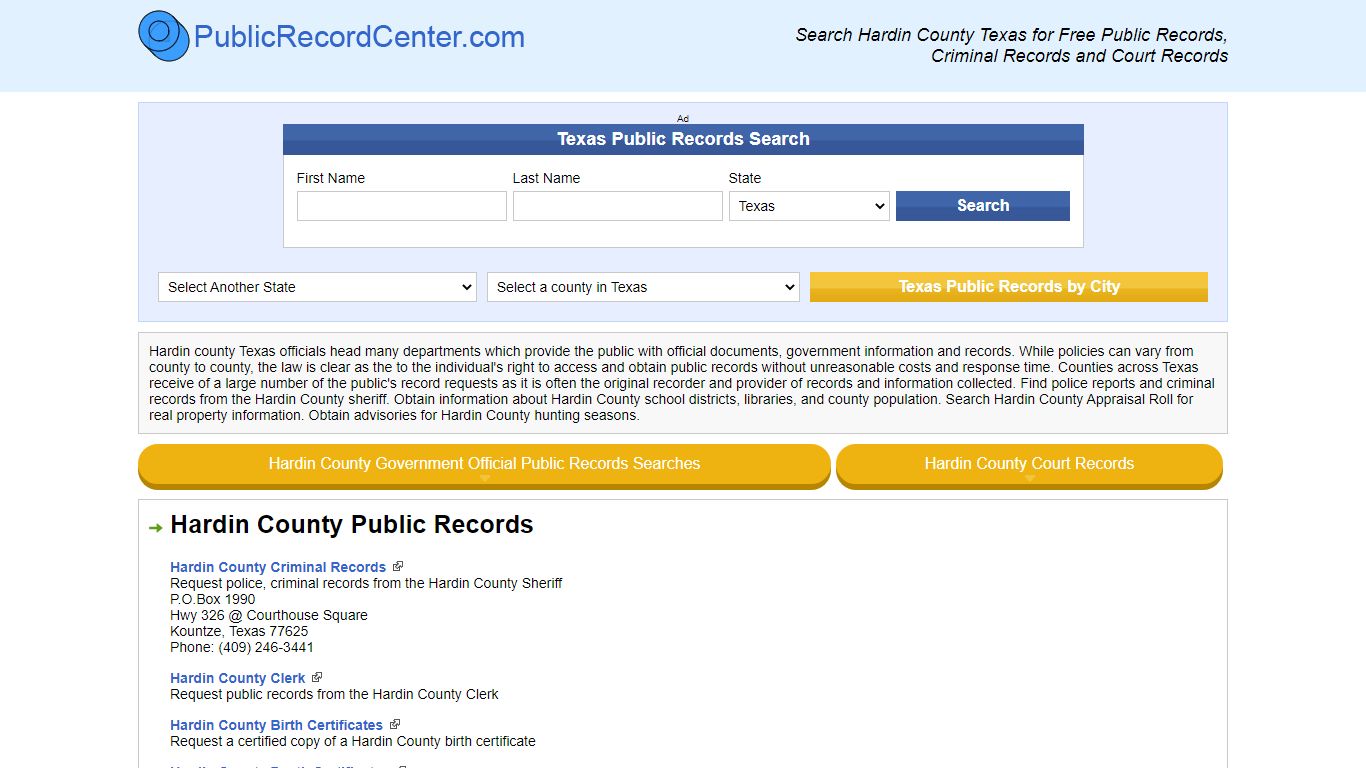 Hardin County Texas Free Public Records - Court Records ...